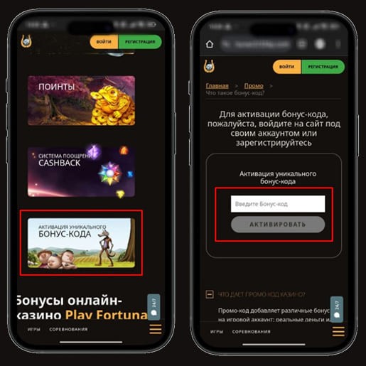 Применение промокодов в казино Play Fortuna