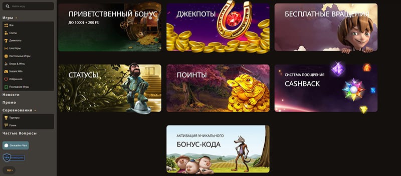 Список акций в казино